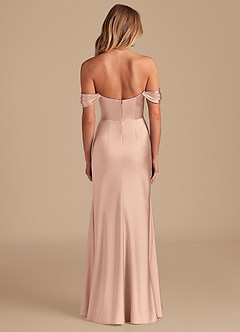 Azazie Saige Bridesmaid Dresses English Rose Sheath Off the Shoulder Metallic Satin Convertible Dress image4