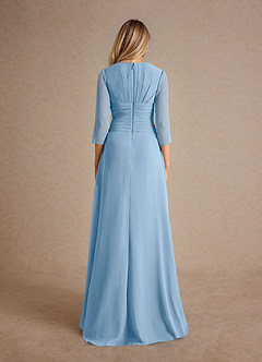 Azazie Mayfield Mère de la mariée Robes Robe Trapèze en Mousseline de soie Plissée Poudre Bleue image3