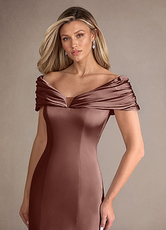 Azazie Auberdeen Mother of the Bride Dresses Espresso Mermaid Pleated Stretch Satin Dress image5