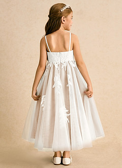 Azazie Coraline Jurken voor bloemenmeisjes A-Lijn Jurk van Kant Ivoor Wit Albast image2