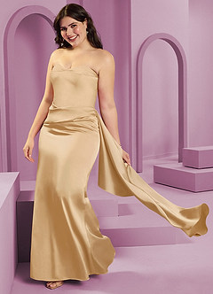 Barbie ♥ Azazie Jurken voor bruidsmeisjes Converteerbaar Jurk van Stretch Satijn met Kolom Strapless Goud image6