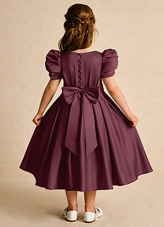 Azazie Miriam Flower Girl Dresses Cabernet Ball-Gown Pleated Matte Satin Dress image1