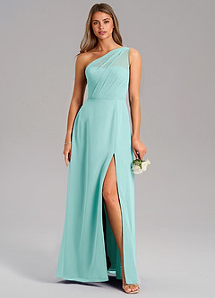 Azazie Phaedra Bridesmaid Dresses Aqua A-Line One Shoulder Chiffon Dress image9