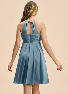 Azazie Ginny Junior Dusty Blue A-Line Pleated Stretch Satin Dress image2