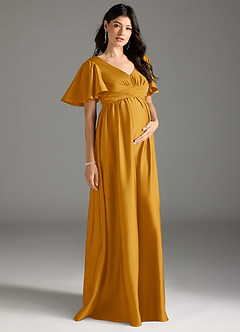Azazie Verna Robes de demoiselle d'honneur de maternité Robe Trapèze Rayé Longueur ras du sol Satin extensible image5