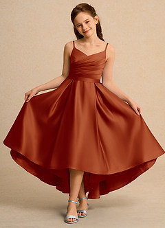 Azazie Sweets Junior Formal Jurken voor bloemenmeisjes A-Lijn Jurk van Mat Satijn Geplooid Paprika image4