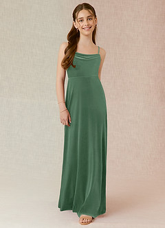 Azazie Solange Junior Eucalyptus A-Line Velvet Dress image5