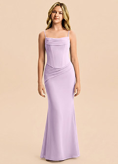Azazie Sorrel Junior Frosted Lilac Mermaid Pleated Chiffon Dress image5