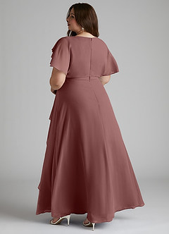 Azazie Aaliyah Bescheidene Brautjungfernkleider A-Linie Schaufel Gefaltet Chiffon Bodenlänge Kleid image9