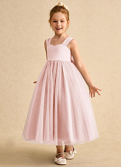 Azazie Chickadee Robe Demoiselle D'honneur Fillette Robe Princesse en Mat Satiné Encolure en Forme de Cœur Rose Pâle image2