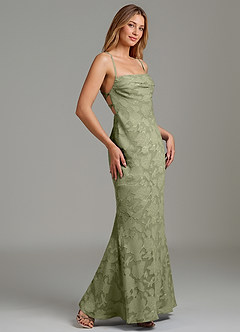 Azazie Ola Bridesmaid Dresses Pistachio Mermaid Corset Floral Burnout Dress image3