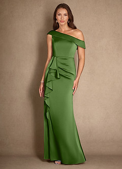 Azazie Hamptons Mother of the Bride Dresses Basil A-Line Pleated Stretch Satin Dress image4