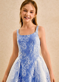 Azazie Cubbie Girls Formal Robe Demoiselle D'honneur Fillette Robe Trapèze en Dentelle Bleu Roi image6
