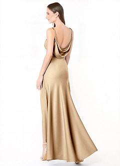 Azazie Alaija Bridesmaid Dresses Champagne Mermaid Side Slit Stretch Satin Dress image1