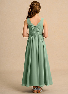 Azazie Ducky Girl Blumenmädchenkleider A-Linie Plissee Chiffon Kleid Matcha image2