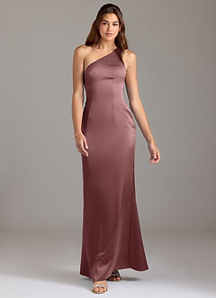 Azazie Arleth Bridesmaid Dresses Vintage Mauve A-Line One Shoulder Stretch Satin Dress image3