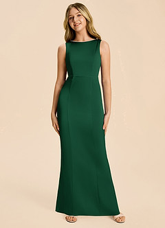 Azazie Emi Junior Dark Green Sheath Bow Stretch Satin Dress image6