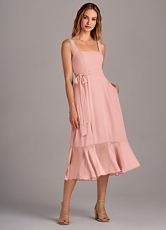 Azazie Deb Bridesmaid Dresses Rosette A-Line with Pockets Chiffon Convertible Dress image4