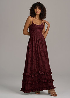 Azazie Lettie Bridesmaid Dresses Cabernet A-Line Corset Floral Burnout Dress image3