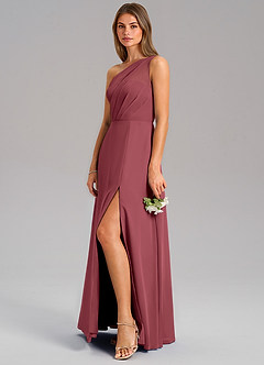 Azazie Phaedra Bridesmaid Dresses Merlot A-Line One Shoulder Chiffon Dress image5