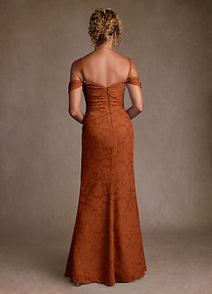 Azazie Irene Mère de la mariée Robes Robe Trapèze en Blumen-Burnout Épaule décolletée Orange Brûlée image4