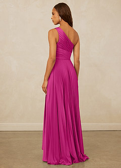 Christian Siriano Bridal for Azazie 1008 Robes de demoiselle d'honneur Robe Trapèze en Satin extensible Ue épaule Fuchsia image2