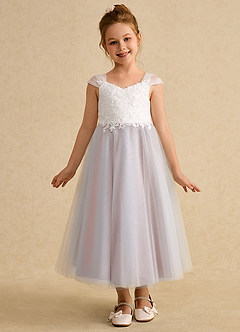 Azazie Momo Flower Girl Dresses Ivory Rosette A-Line Lace Dress image3