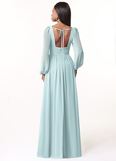 Azazie Norah Bridesmaid Dresses Mist A-Line V-Neck Long Sleeve Chiffon Dress image2