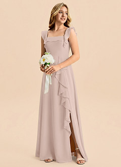 Azazie Nori Junior A-Linie Gestreift Chiffon Kleid Englisches Rosa image4
