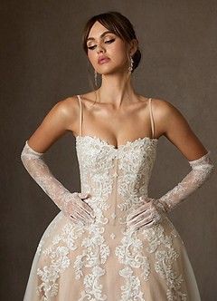 Azazie Sonnet Wedding Dresses Diamond White Champagne Ball-Gown Strapless Lace Dress image3