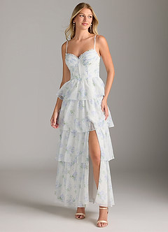 Azazie Kaiden Bridesmaid Dresses Blue Vintage Floral A-Line Sweetheart Neckline Chiffon Dress image3