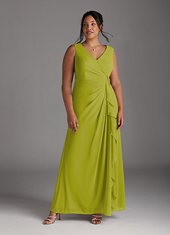 Azazie Manuella Mère de la mariée Robes Robe Trapèze en Mousseline de soie Col V plissé Citronnelle image13