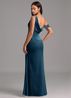 Azazie Madelyn Abiti da Damigella Abito Tubino in Velluto Monospalla Topazio Blu image5