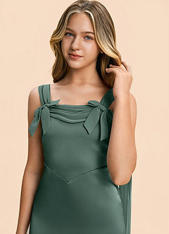 Azazie Chelsea Junior Sea Moss Sheath Pleated Stretch Satin Dress image7