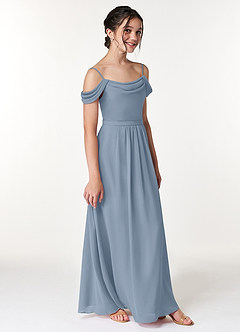 Azazie Alivia Junior Dusty Blue A-Line Off the Shoulder Chiffon Dress image3