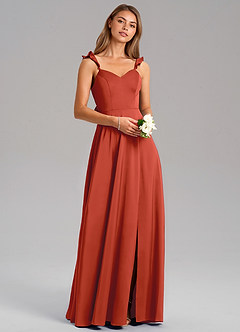 Azazie Everett Bridesmaid Dresses Rust A-Line Stretch Satin Dress image1