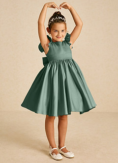 Azazie Tootsie Flower Girl Dresses Eucalyptus A-Line Bow Matte Satin Dress image1