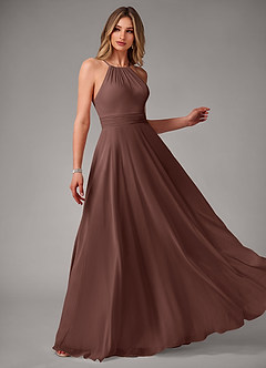Azazie Amalia Bridesmaid Dresses Espresso A-Line Pleated Chiffon Dress image4