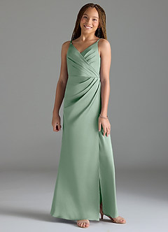 Azazie Maci Junior Klä av Sjöjungfru i Stretch Satin Plisserad image1