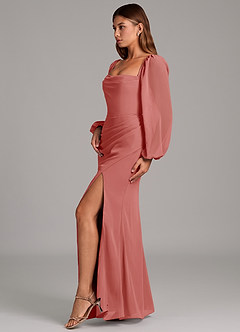 Azazie Brixley Abiti da Damigella Abito Sirena in Chiffon Maniche Lunghe Rosa Antica image5