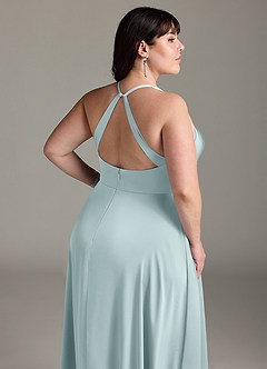 Azazie Davis Bridesmaid Dresses Mist A-Line Pleated Stretch Satin Dress image12