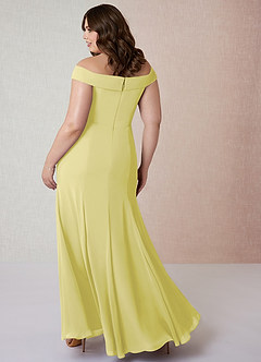 Azazie Lecia Bridesmaid Dresses Lemon Sorbet Empire Off-The-Shoulder Pleated Chiffon Convertible Dress image9