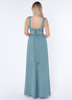 Azazie Christiana Bridesmaid Dresses Moody Blue A-Line V-Neck Pleated Chiffon Dress image2