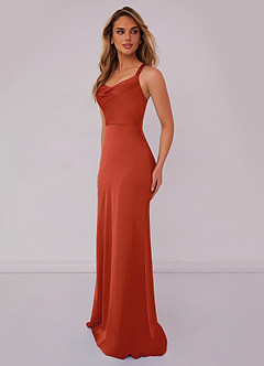 Barbie ♥ Azazie Bridesmaid Dresses Rust Mermaid Pleated Stretch Satin Dress image4