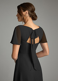 Azazie Kimber Vestidos de damas de honor Vestido de Negro de Gasa de Corte en A con Manga volante image8