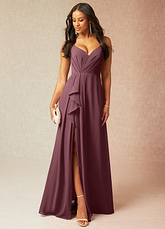 Azazie Kyedae Bridesmaid Dresses Sangria A-Line V-Neck Pleated Chiffon Dress image1