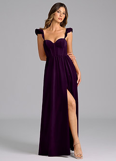 Azazie Denisse Robes de demoiselle d'honneur Robe Trapèze en velours Rayé Grain De Raisin image4