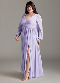 Azazie Norah Bridesmaid Dresses Lilac A-Line V-Neck Long Sleeve Chiffon Dress image11