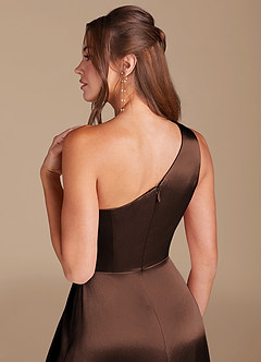 Azazie Brooke Vestidos de damas de honor Vestido de Ganache de Satén Metálico de Corte en A con Hombro unilateral image6