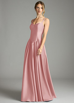 Azazie Evadina Suknie dla druhen Linia A Gorset Satyna elastyczna Do ziemi Sukienka image3